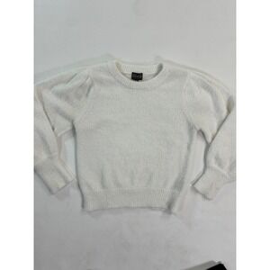 MAJOR LABEL GROUP Fuzzy Knit Sweater Puff Sleeve Crew Neck White Size M